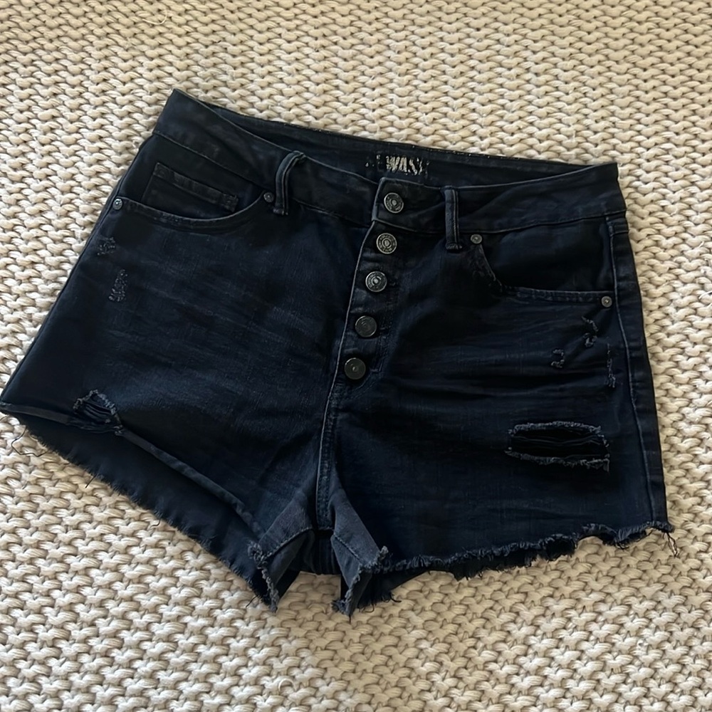 Black denim shorts